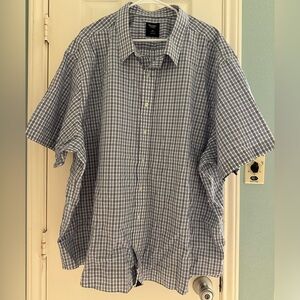 Untuckit Fit by DXL short sleeve Blue White Plaid shirt size 4XL wrinkle free